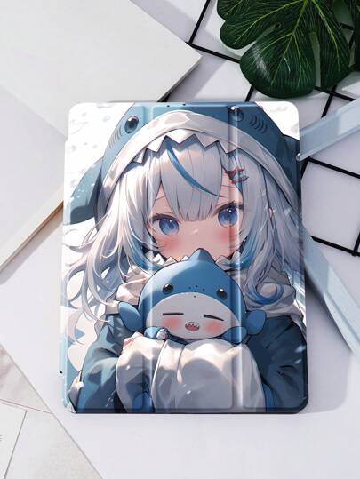 卡通女孩保护壳适用于 iPad 新款 iPad Air4/5 10.9 英寸，适用于标签保护套，带笔架，支持自动睡眠/唤醒盖