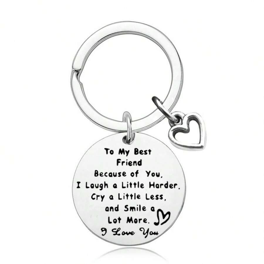 1pc Unisex 'to My Best Friend' Stainless Steel Keyring For Friendship - Silver - View 1