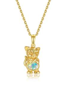 1入澳洲蛋白石鑲嵌手工原創設計吉祥十二生肖s925銀材質女童適用日常佩戴 - 金黃色 - 查看 8