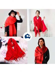 Bluelander Thick Winter Pashmina With Tassels, Windproof, And Fully Adjustable - Red - View 6