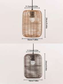 1pc Imitation Rattan Woven Hanging Lampshade Retro Practical Handmade Bedroom Restaurant Farmhouse Home Decor - Yellow - View 3