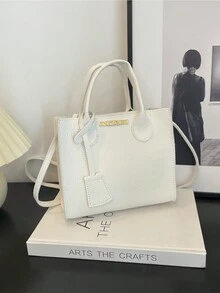 New Style Plain Litchi Pattern Handbag, Casual Cute Crossbody Mini Shoulder Bag - White - View 1
