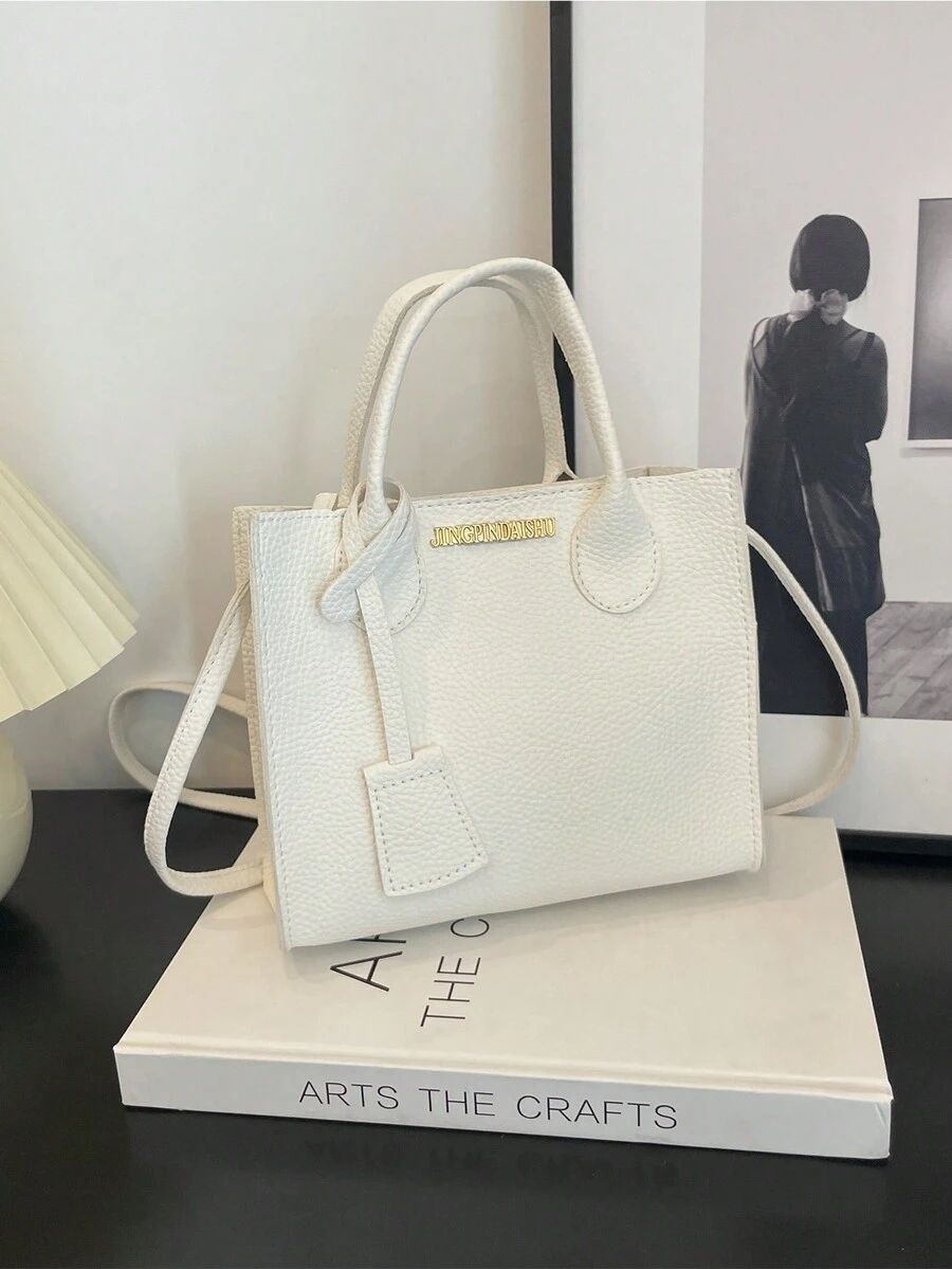 New Style Plain Litchi Pattern Handbag, Casual Cute Crossbody Mini Shoulder Bag - White - View 1