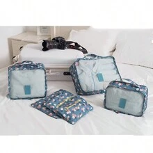 6 件便携式旅行收纳套装 - 轻松整理衣服、鞋子和内衣 - 非常适合行李箱和手提箱包装印花鞋袋、洗漱包和洗衣袋便携式旅行收纳袋过夜衣物收纳和周末外出收纳袋学校用品学校用品大学宿舍装饰卧室装饰卧室装饰宿舍必需品教师用品