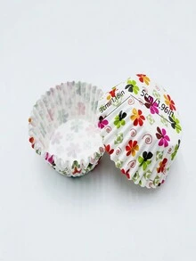 100 件套多巴胺风格可爱碎花图案纸杯蛋糕衬垫烘焙纸杯托松饼杯一次性单独包装 - 彩色 - 查看 4