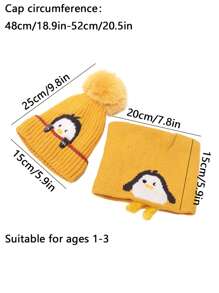2pcs Little Penguin yellow children's hat scarf set,Baby thick knit hat warm baby knit hat autumn and winter - Multicolor - View 4