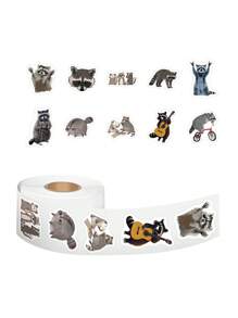 500PCS Cute Cartoon Raccoons Stickers Roll Vinyl Stickers For Scrapbook,Journaling,Laptop,Bumper,Skateboard,Water Bottles,Computer,Phone,Cartoon Stickers Roll Back To School