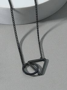 1pc Geometric Triangle & Circle Shaped Fashion Necklace For Men - Black - View 9