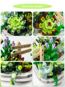 1件創意多肉花盆積木玩具,需組裝,1660件/套 - 綠色 - 查看 4