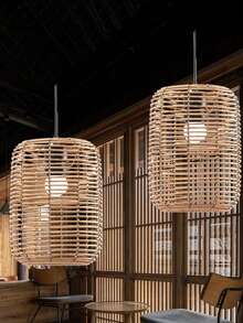 1pc Imitation Rattan Woven Hanging Lampshade Retro Practical Handmade Bedroom Restaurant Farmhouse Home Decor - Yellow - View 7