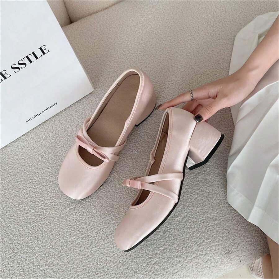 Giày cao gót Mary Jane đa năng cho nữ, giày ba lê đế bằng, phù hợp với váy, phong cách cổ điển, hàng mới về năm 2025 - Hồng - Xem 1