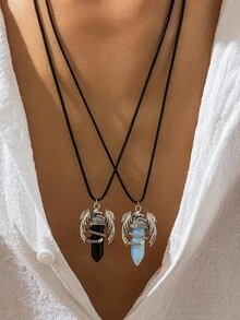 1 件装龙项链男女水晶石皮革项链龙缠绕吊坠脉轮灵气宝石项链风水幸运符新款珠宝女士礼物时尚创意礼物