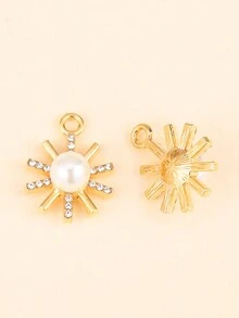 10入組甜美小巧的太陽形珍珠和鑲嵌水晶鋅合金項鍊吊墜、耳環和diy珠寶配件