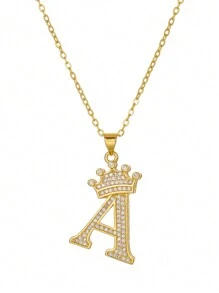 1pc  Gold Diamond Crown Uppercase Single Letter Popular Pendant, Suitable For Daily Use, Festivals, Parties, Gifts - Gold - View 7