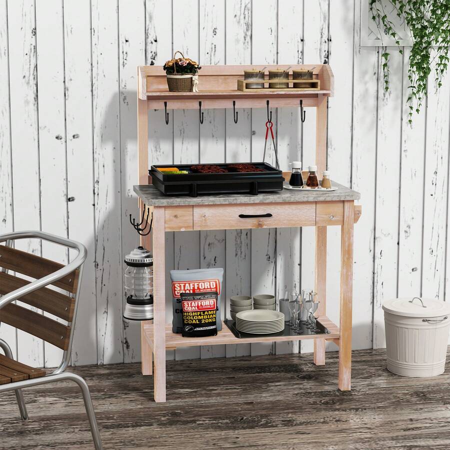 HLR—Outdoor Potting Bench Table with Metal Tabletop, Planting Table ...