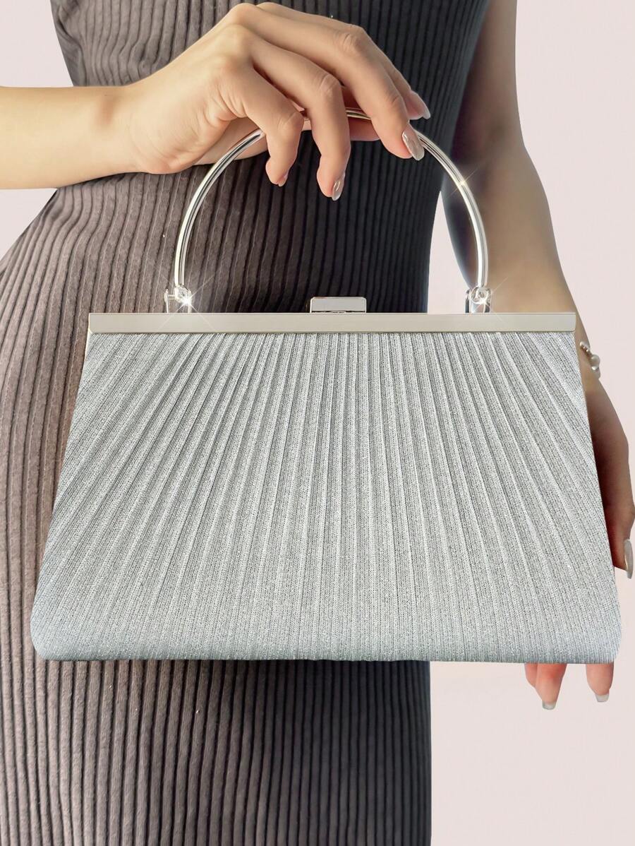 優雅女式晚宴手提包,簡約淑女風褶皺方形設計,閃亮高端,適用於婚禮