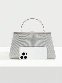 優雅女式晚宴手提包,簡約淑女風褶皺方形設計,閃亮高端,適用於婚禮 - 銀色 - 查看 5