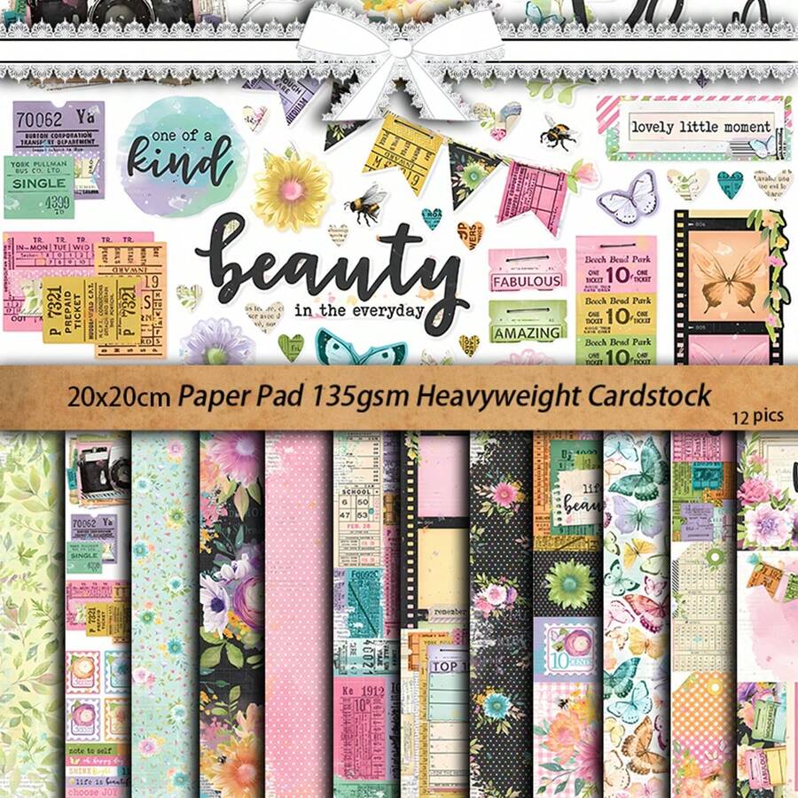 12 张复古风格花卉和植物图案纸，适用于圣诞节、万圣节、新年，非常适合剪贴簿、礼品包装、卡片制作、DIY 工艺品、爆炸盒、办公和学校用品、派对装饰 - 彩色 - 查看 1