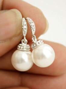 1 對古典方晶鋯石和人造珍珠女士吊式耳環結婚紀念日訂婚派對珠寶情人節禮物