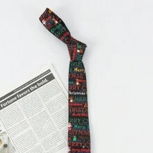 1件女士聖誕節黑底彩色字母手工打結領帶,適合聖誕派對 - 黑色 - 查看 2