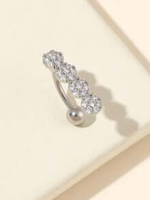 1入組女士銅製肚臍環,鑲有方形氧化鋯裝飾,性感造型,適用於派對珠寶 - 銀色 - 查看 2