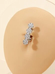 1入組女士銅製肚臍環,鑲有方形氧化鋯裝飾,性感造型,適用於派對珠寶 - 銀色 - 查看 5