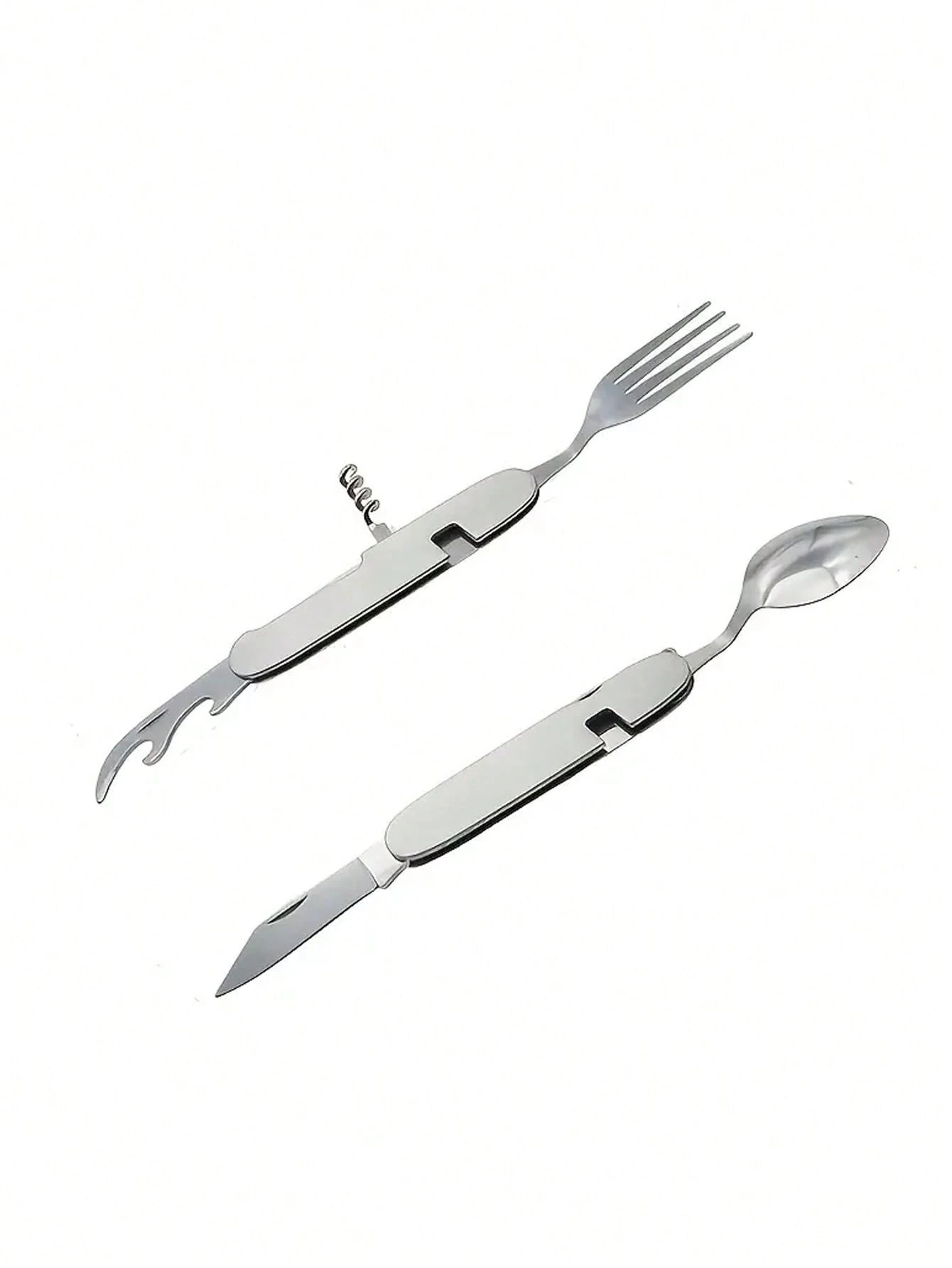 5-in-1 Edelstahl-Besteck Für Outdoor – Löffel, Gabel, Messer, Dosen- & Flaschenöffner, 17,5 Cm