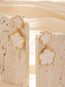 1pair Fashionable & Versatile Clover & Flower Dangle Earrings For Women Valentines - Multicolor - View 3