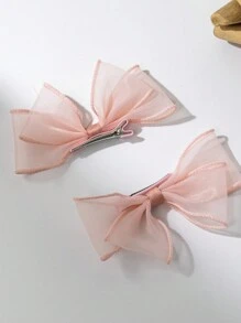 2 chiếc kẹp tóc nơ lưới grosgrain cho bé gái - Hồng - Xem 2