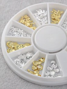 带 12 格旋转盒的美甲金属首饰装饰 - 星星、海洋主题铆钉、心形、Ahegao 珠子、镂空指甲乙烯基、DIY 小配件