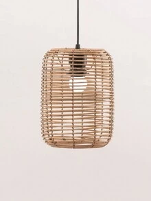1pc Imitation Rattan Woven Hanging Lampshade Retro Practical Handmade Bedroom Restaurant Farmhouse Home Decor - Yellow - View 2