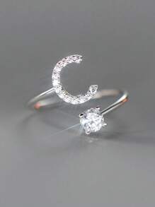 1入組精美優雅立體氧化鋯字母戒指，開口可調式女性女孩紀念基本戒指母親節，聖誕節禮物 - 銀色 - 查看 21