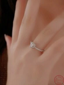 1個925純銀立體雕花心形鑽石戒指,優雅經典風格,適合日常佩戴和作為送女友或求婚的禮物 - 銀色 - 查看 4