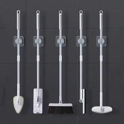1/3/5 Peças Suporte De Esfregão Sem Furos, Clipe De Esfregão Forte, Ganchos De Parede Para Esfregões, Cabides Economizadores De Espaço Para Banheiro, Racks De Armazenamento De Vassoura Fixos, Adequado Para Banheiros, Cozinhas E Jardins.