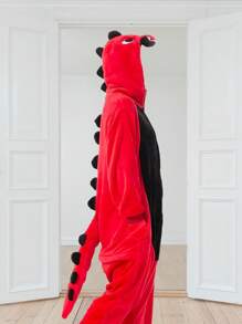 Pijamas Kigurumi Dinosaurio Rojo Pijama Completa Mameluco Disfraz Unisex Halloween - Rojo - Ver 3