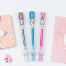 3 Piezas Plumas De Gel Con Forma De Jeringa De 0,5 Mm, Divertidas Y Prácticas, Regalo Creativo Para Estudiantes De Papelería - Negro - Ver 3