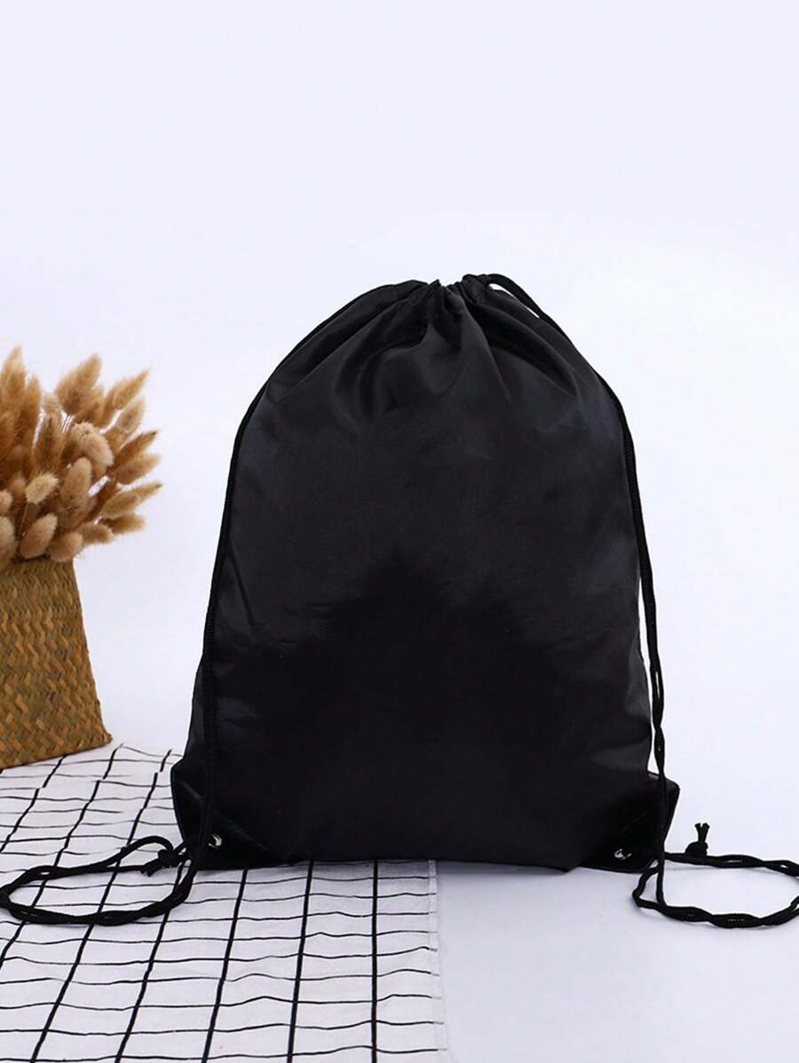 1 Pieza Mochila De Cordón De Tela De Lona Negra De Estilo Sencillo Para Niños