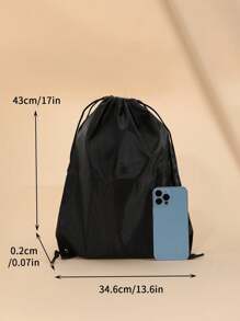 1 Pieza Mochila De Cordón De Tela De Lona Negra De Estilo Sencillo Para Niños