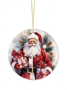 Putuo Decor 1pc Santa Claus Ceramic Hanging Sign, Porcelain Wall Art Decoration Christmas Tree Decor for Home Xmas Party Office Mall Cafe Coffee Shop, 3 X 3 Inches Gifts