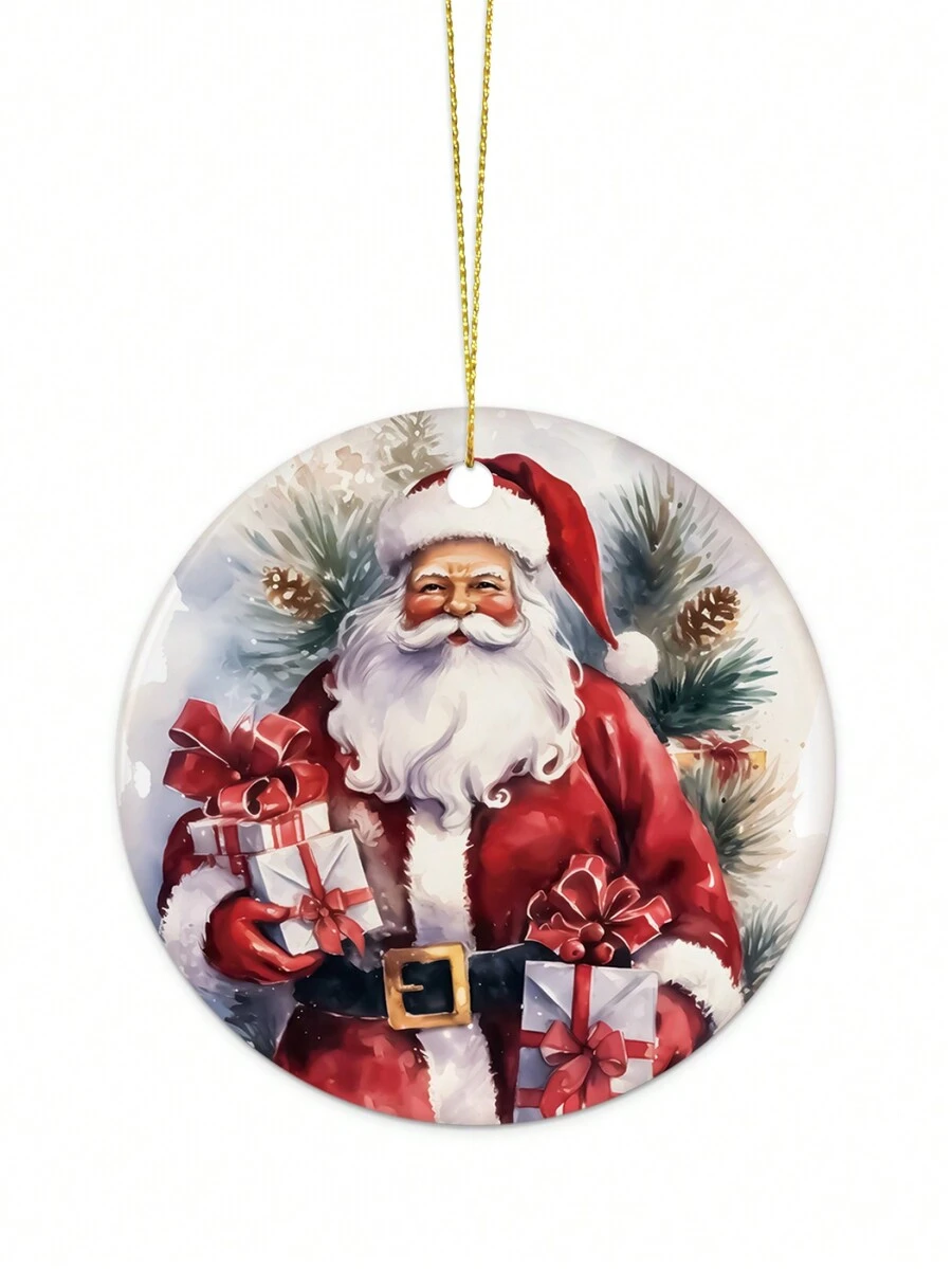 Putuo Decor 1pc Santa Claus Ceramic Hanging Sign, Porcelain Wall Art Decoration Christmas Tree Decor for Home Xmas Party Office Mall Cafe Coffee Shop, 3 X 3 Inches Gifts