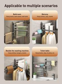 حامل منشفة بحجرتين دوار للحمام 1قطعة، تثبيت حائطي لحامل منشفة بثقوب تركيب