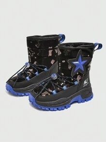 一雙藍色戶外運動風格溫暖雪地靴,鞋底帶有防滑釘,適用於寒冷冬季男童 - 藍色 - 查看 2