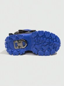 一雙藍色戶外運動風格溫暖雪地靴,鞋底帶有防滑釘,適用於寒冷冬季男童 - 藍色 - 查看 5