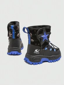 一雙藍色戶外運動風格溫暖雪地靴,鞋底帶有防滑釘,適用於寒冷冬季男童 - 藍色 - 查看 4