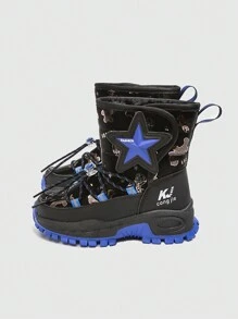 一雙藍色戶外運動風格溫暖雪地靴,鞋底帶有防滑釘,適用於寒冷冬季男童 - 藍色 - 查看 3