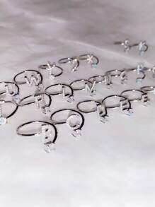 1入組精美優雅立體氧化鋯字母戒指，開口可調式女性女孩紀念基本戒指母親節，聖誕節禮物 - 銀色 - 查看 6