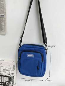 高中生大學新生多功能斜挎包肩袋休閒迷你男士字母圖案斜跨包,手提包書包適用於旅行、學校、戶外、運動、通勤,側袋假日必備輕便攜帶,可調節肩帶方形包袋 - 藍色 - 查看 4