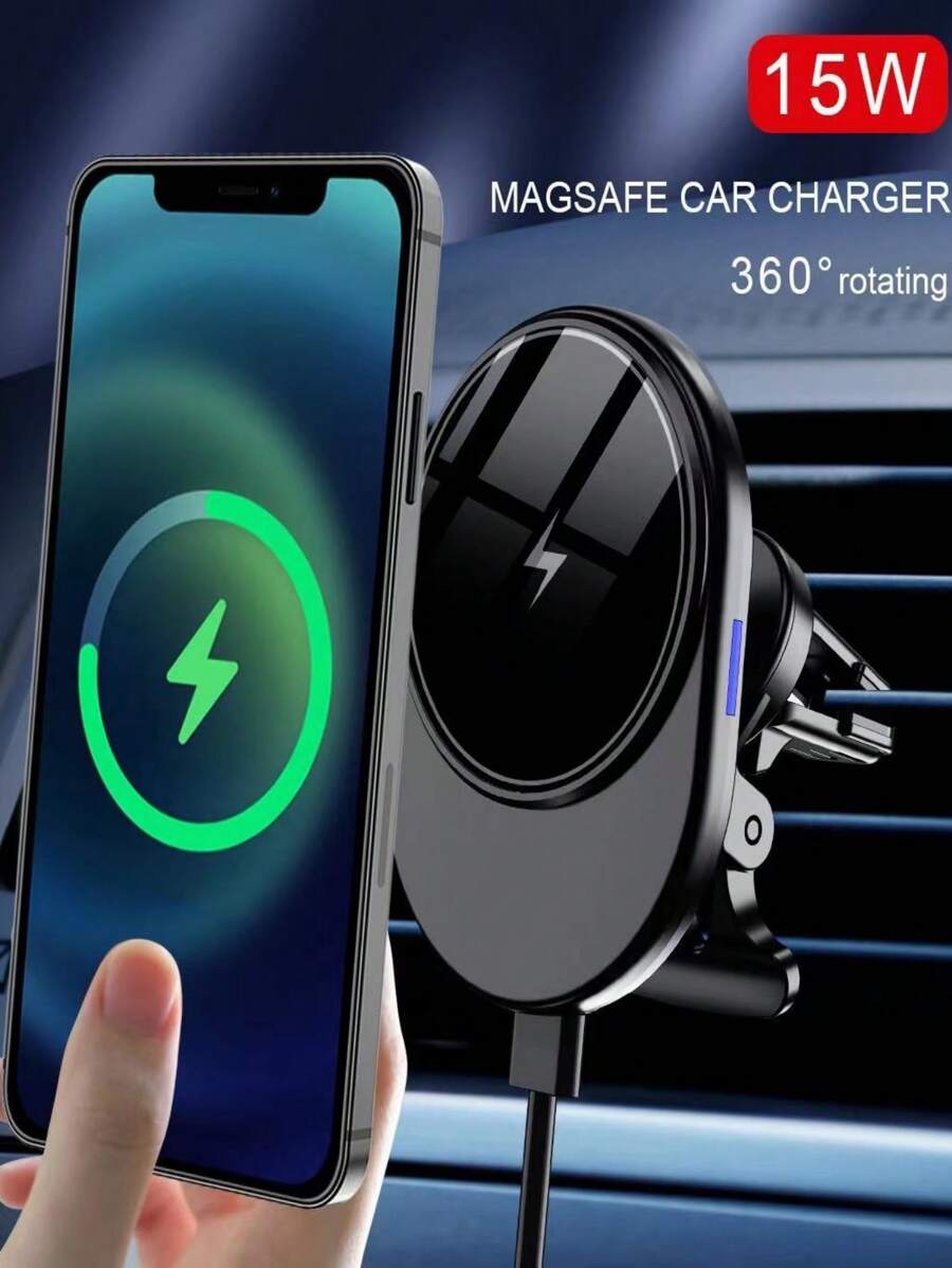 D8 15w磁性汽車無線充電器及支架，適用於支援Apple磁吸手機的設備 - 黑色 - 查看 1