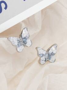 1 Par Pendientes De Botón Con Mariposa De Cristal De Moda, Con Diseño Único Y Antiguo Y Exquisito Para El Uso Diario Y De Trabajo De Las Mujeres - Mariposa - Ver 1