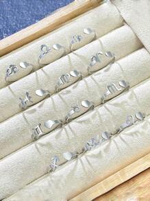 1pc Stainless Steel Silver Twelve Constellations Heart Shaped Adjustable Ring For Teen, Suitable For Daily And Vacation Wear - Silver - View 2